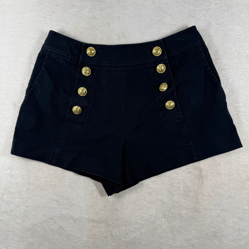 Derek Lam 10 Crosby Black Sailor Shorts Gold Crest Buttons Womens 8